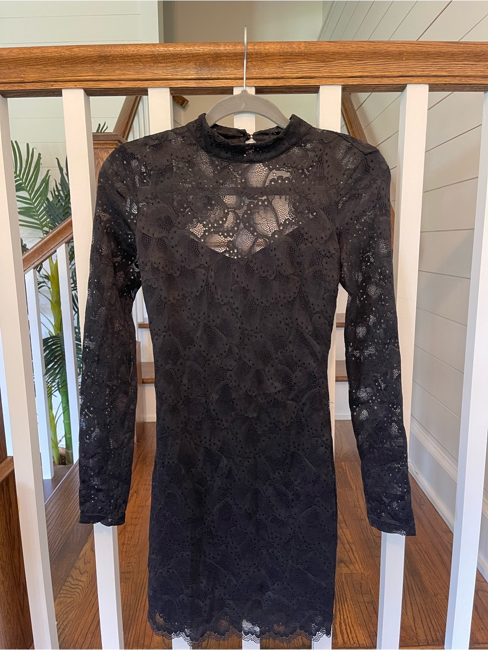 bebe Black Lace Long-Sleeve Mini Dress